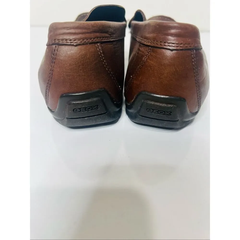 GEOX Respira Brown Leather Men's Slip On Driving Loafers Size 10